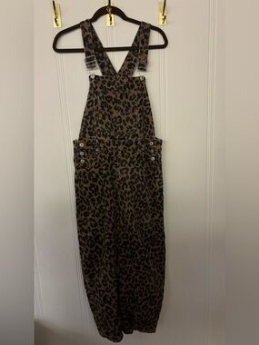 Leopard Print Overalls Pinafore Dress